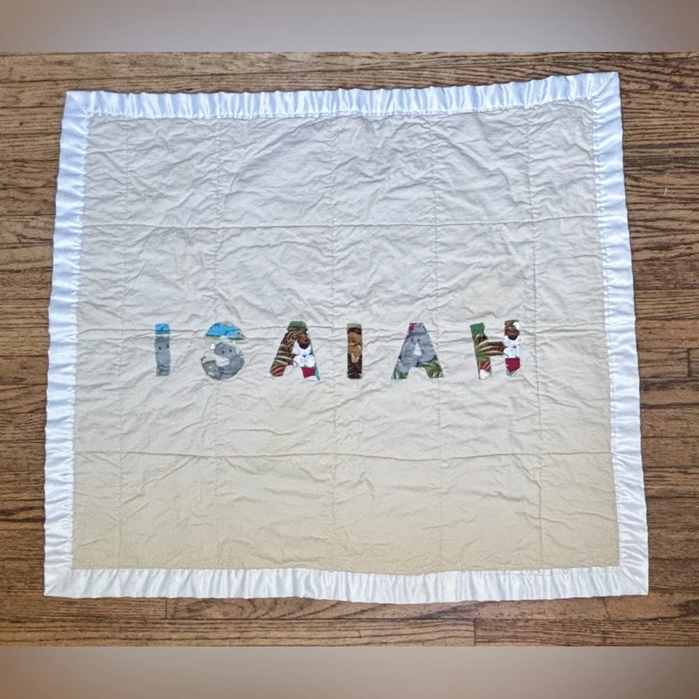 Handmade Animal Safari Baby Quilt Blanket Throw Satin Trim Whimsical AS IS READ